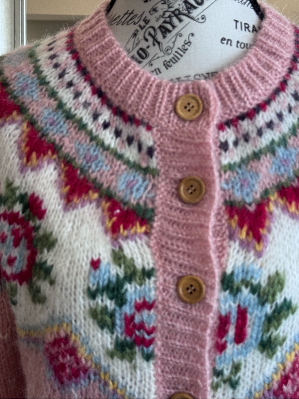 Sundance Irish Rose Fair Isle Wool Pink Button Down Cardigan Sweater Boho Size S - Picture 3 of 9